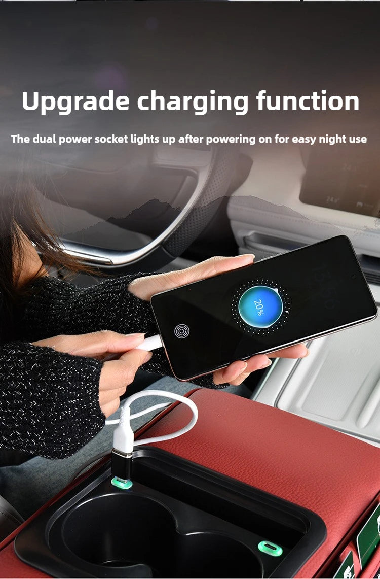 Multi-Function Car Armrest Box with USB Port - Storage Booster Pad Center Console Tissue Box And Water Cup Holder for Vehicle