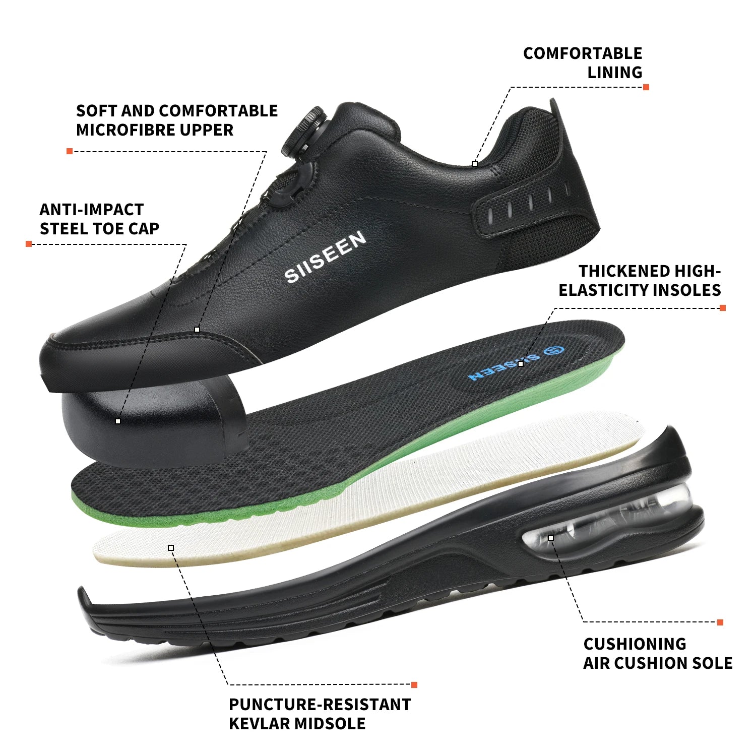 New Waterproof Safety Shoes Men Boots Rotating Button W0ork Sneakers Leather Shoes Anti-Smash Anti-Puncture Security Work Boots