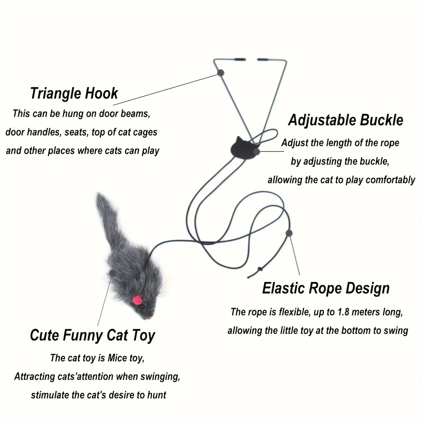 2 PCS Adjustable Hanging Cat Toy Interactive Mouse Toys Hanging Door Retractable Plaything Funny Kitten Scratch Rope Mouse Toy