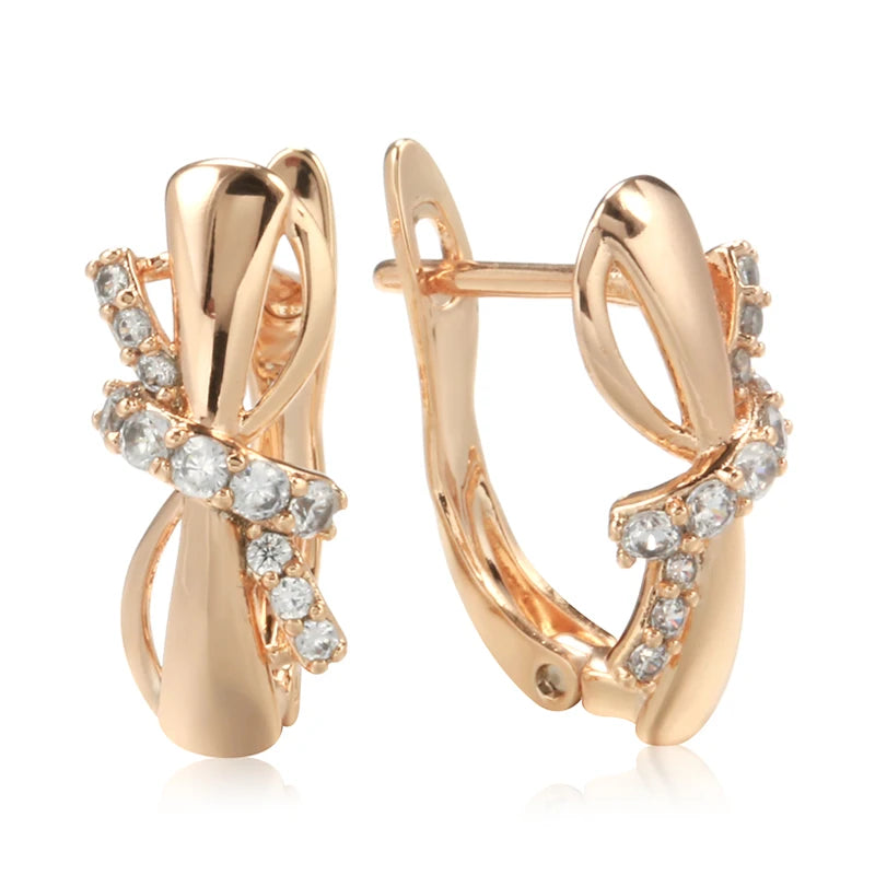 Kinel Hot 585 Rose Gold Color Earrings For Women Girl Fashion Bowknot Natural Zircon Accessories High Quality Daily Jewelry