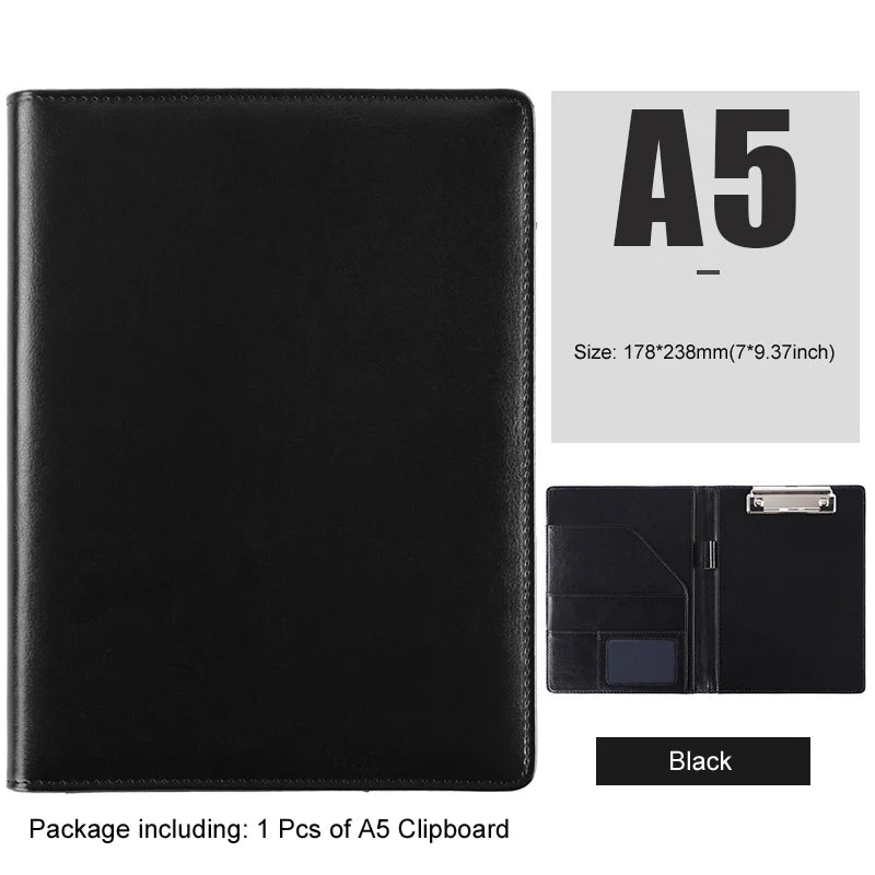 A5/B5 Leather Padfolio Executive Clipboard Document Holder Flip Design with Card Slots ID Window for Business Contract Signing
