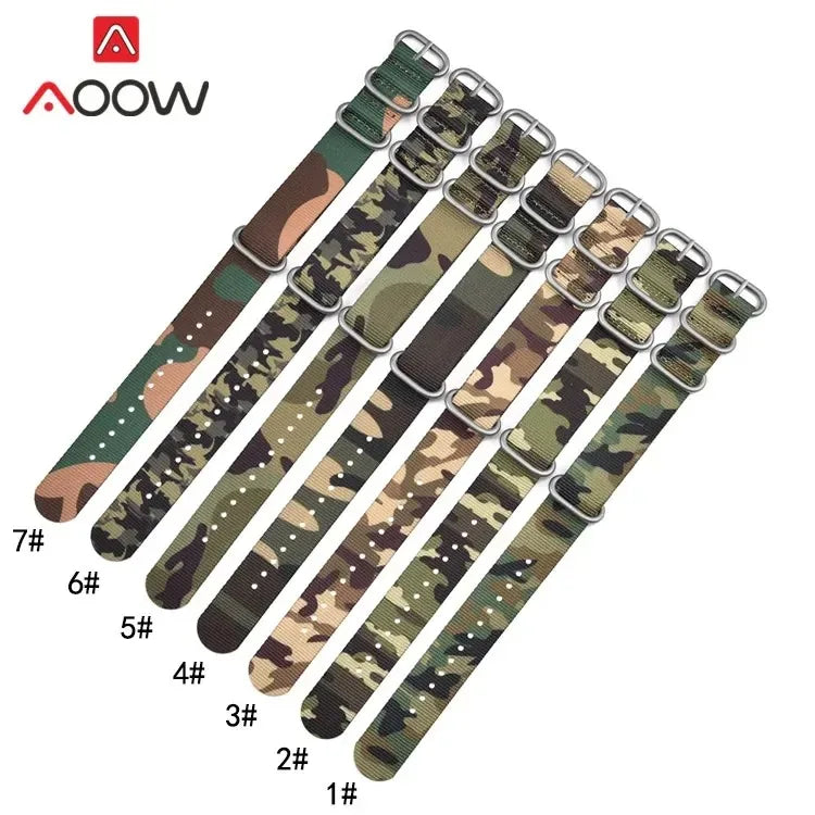 Durable Nylon Strap 20mm 22mm Stainless Steel Ring Buckle Camo Military Men Replacement Bracelet Watch Band Accessories