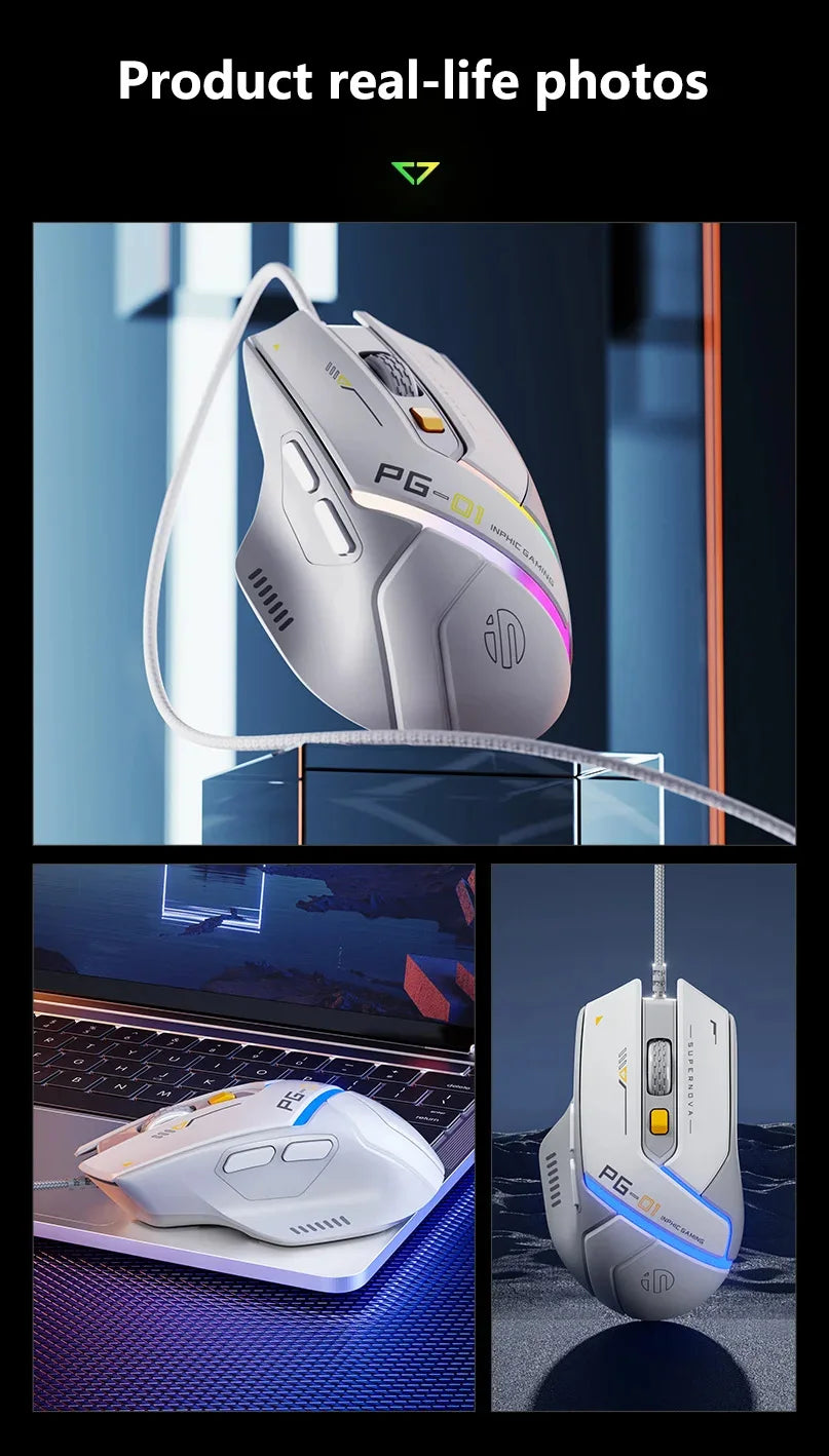 Inphic PG1 PG9 RGB Wired Gaming Mouse Ergonomics 1000Hz Polling Rate Stable Connection For Desktop And Laptop Computers