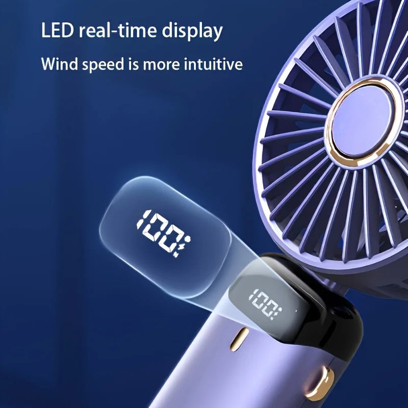 Portable Mini Fan With 6 Speeds LED USB Rechargeable Charging Small Foldable Battery Fans Handheld Desk Bedroom Indoor Outdoor