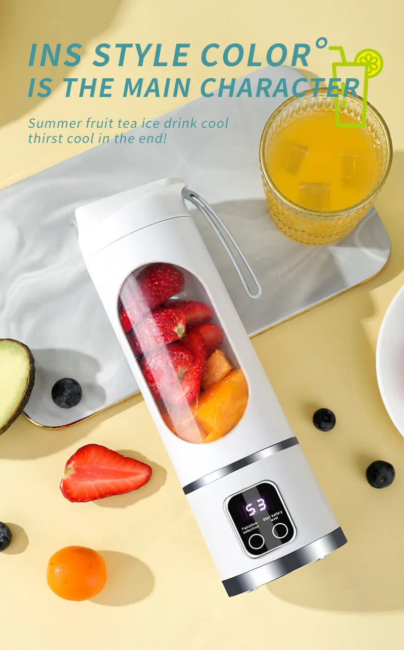 Outdoor portable juicer cup, rechargeable mini juicer, portable juicer, fruit and vegetable juicer with LED display