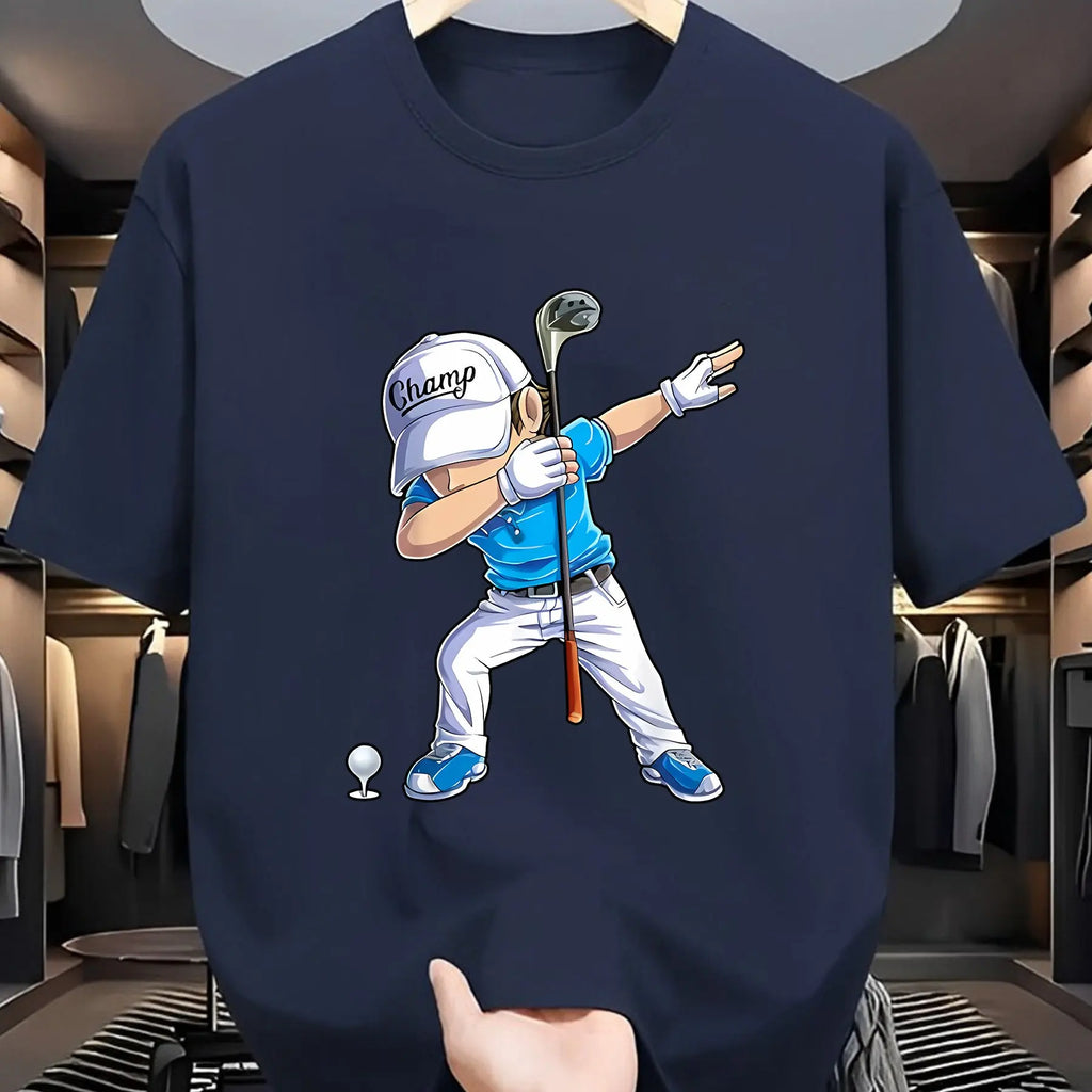 Men's Summer 100_ Cotton Fashion Sports Leisure Loose Golf Player Pattern Printed Round Neck Short Sleeve T-shirt Top Unisex