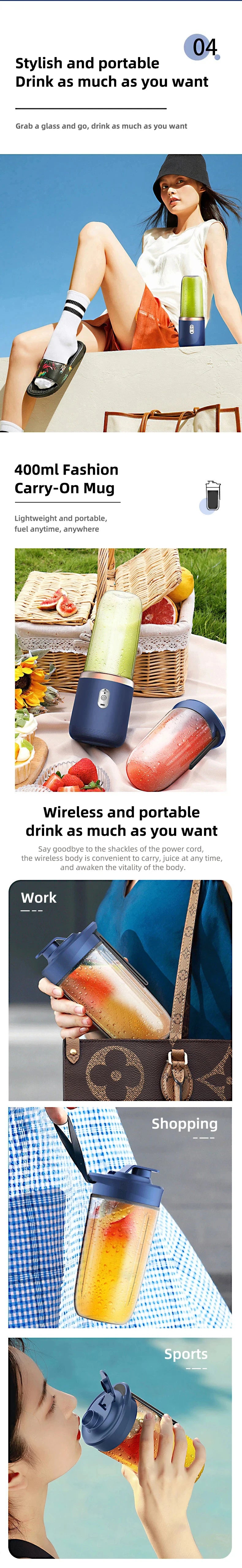 Portable USB Personal Mini Juicer Cup Handheld Travel Blender Single and Double Cups Design for Easy Use with Water Bottles