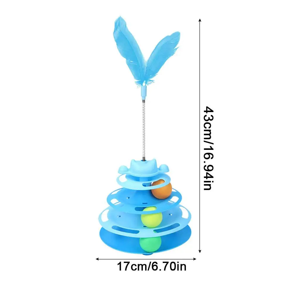 Three-layer Rotating Tower with Ball Pattern Feather Cat Toy Indoor Cat Interactive Fun&Christmas New Year Pet Toys