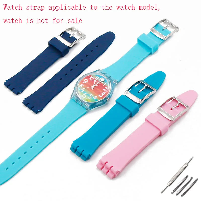 17mm 19mm silicone watch band compatible for Swatch Suob704 Suow701 Gw164 Gb274 sports rubber watch strap wristband bracelet