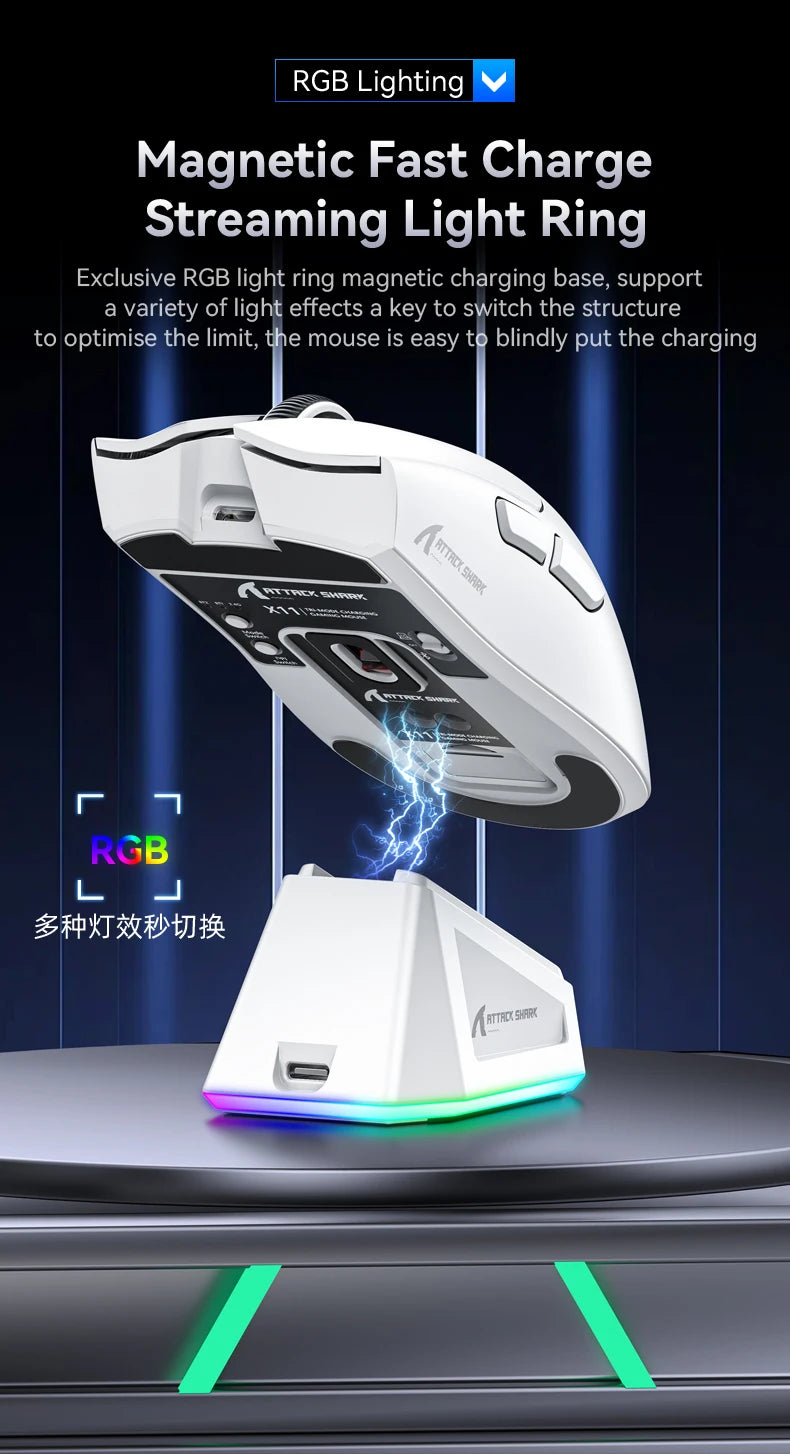 ATTACK SHARK X11 Wireless Gaming Mouse PAW3311 Sensor 22000DPI 3 Modes Wired 2.4G BT 280mAh Rechargeable Mouse
