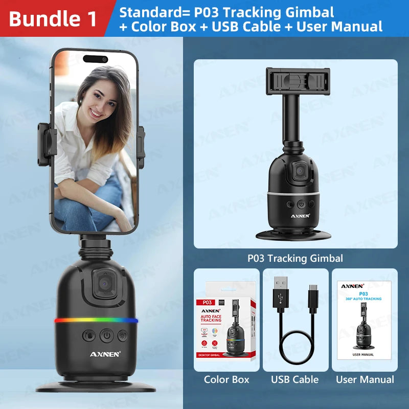 Premium AI-powered desktop vlog kit with 360° rotation support."
