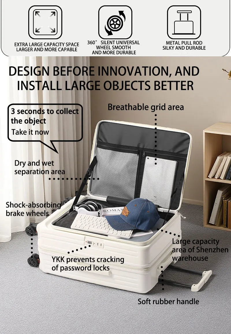 Multifunctional Front Opening Expandable Suitcase with Cup Holder Large Capacity Luggage 360° Shock Absorbing Wheels 20' 24' 28'