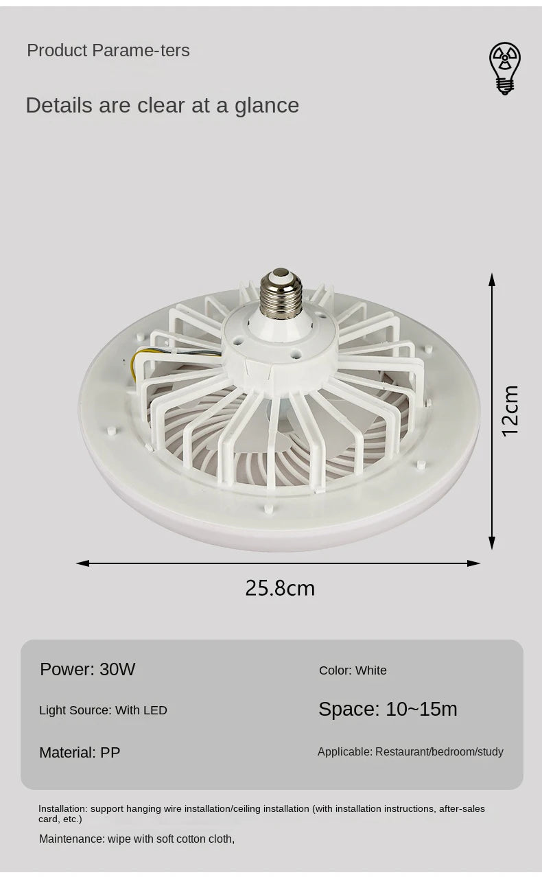 30w Ceiling Fan With Lighting Lamp E27 Converter Base With Remote Control For Bedroom Living Home Silent AC 85-265v