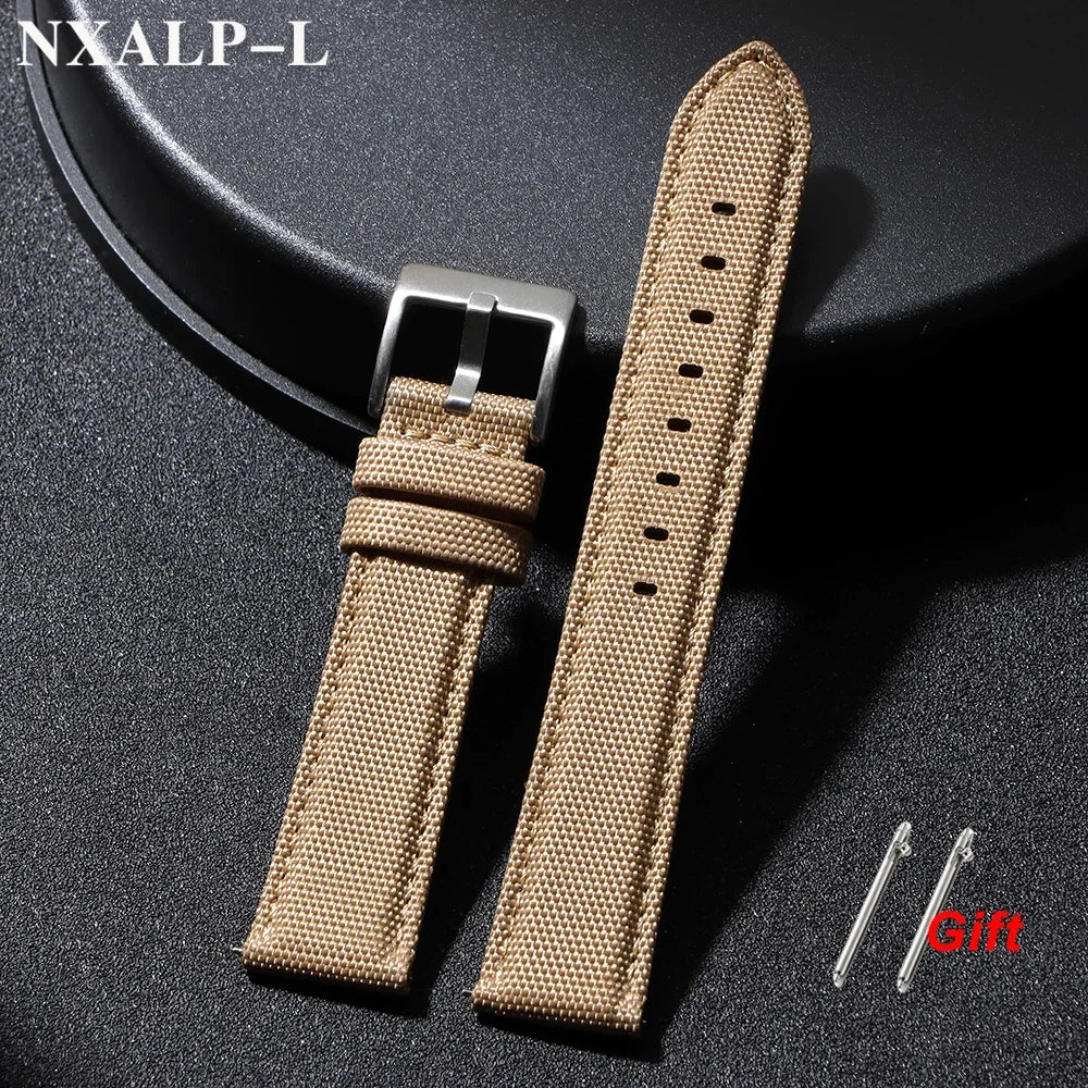 Quality Sailcloth Leather Watch Strap 20mm 22mm for Seiko for Omega Fabric Nylon Watchband Qucik Release Wristband Accessories
