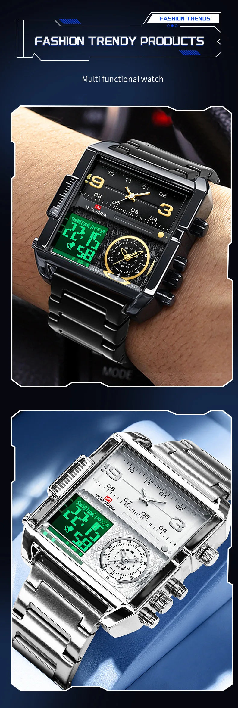 Dual Display Men Sports Watches For Male Clock Gold Black Men Digital Wrist Watches Top Brand Luxury Chronograph Quartz Watch