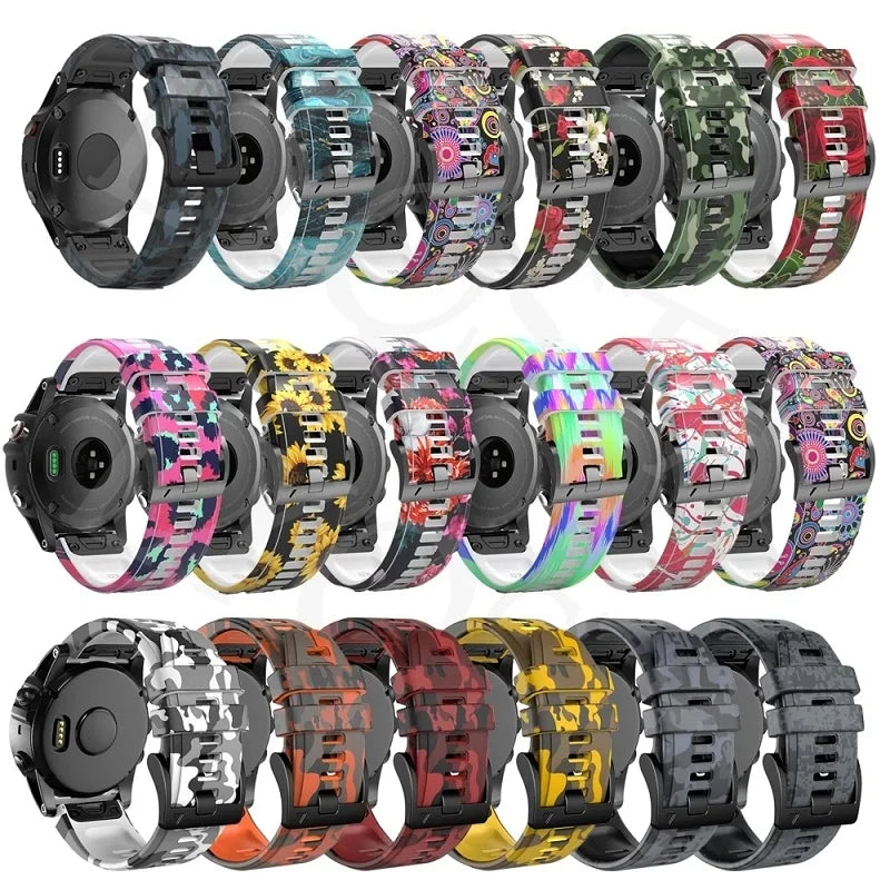 22mm 26mm Wrist Band Strap for Garmin Fenix 8 7X 7 6X 6XPro 6 5X 5 3HR SmartWatch Printed Sport Quick Release Silicone Watchband