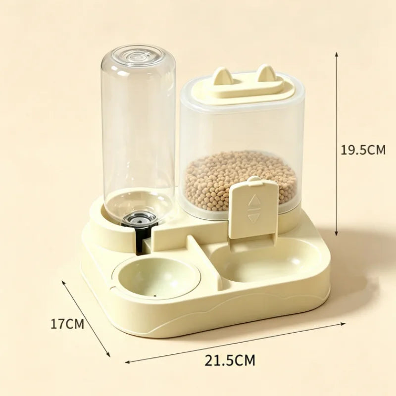 Pet drinking and feeding unit separates dry and wet food made of durable plastic with transparent design without battery for cat