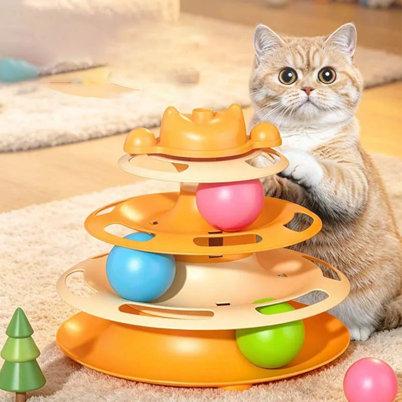 Interactive Cat Turntable Toy Feather Wand Rolling Ball Self Play Kitten Boredom Relief Indoor Pet Playing Accessory