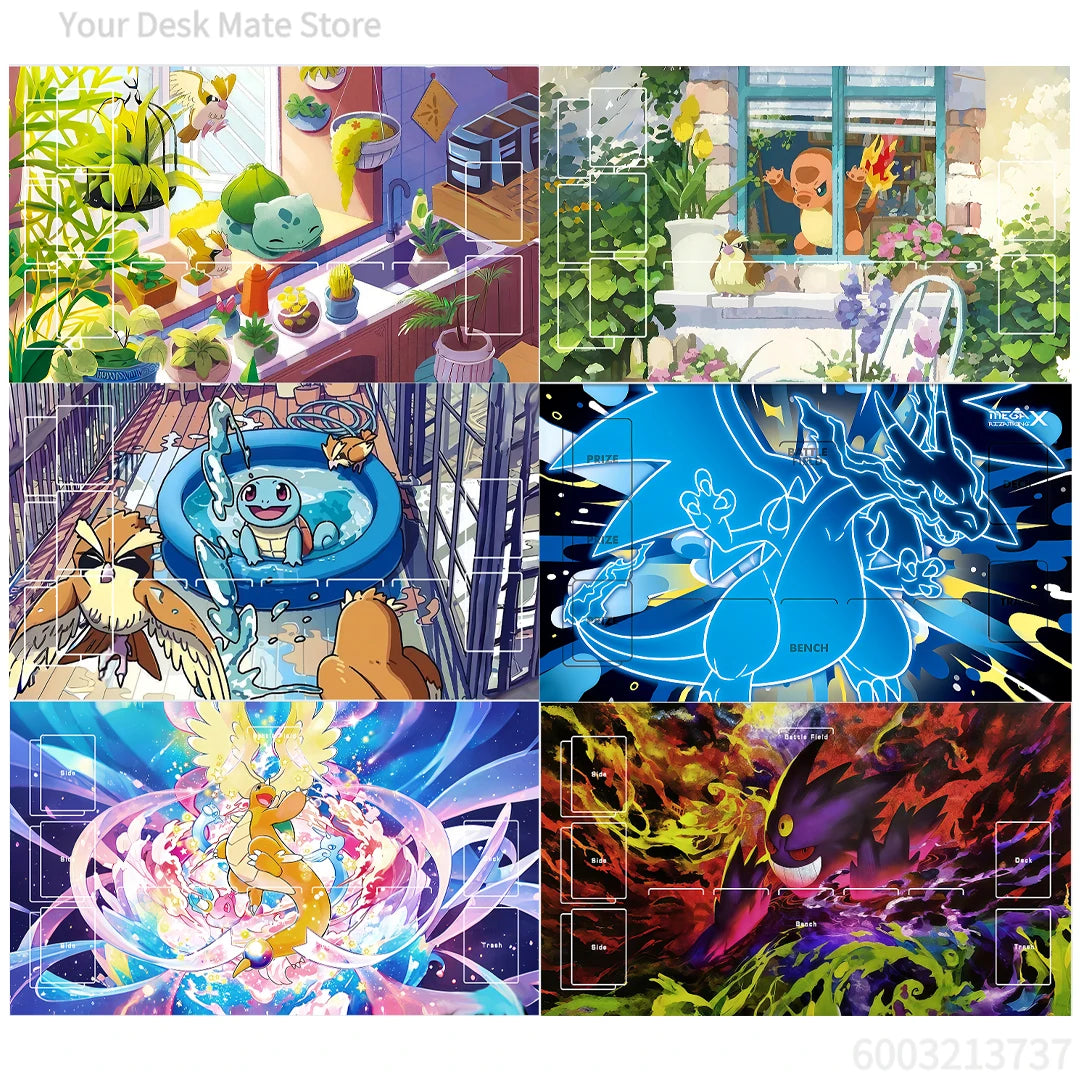 Diy Pokemon Playmat - Self Made New Gengar Dragonite Squirtle Charmander Bulbasaur Battle Card Mat Rubber Anti-slip Mouse Pad