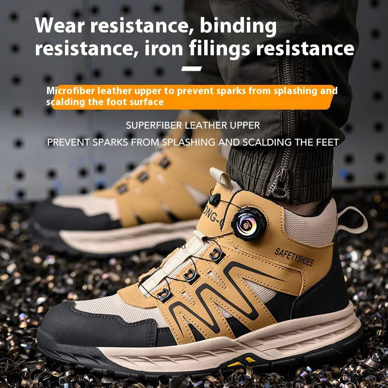 Rotating Button New Safety Shoes Men Anti-smash Anti-puncture Work Shoes Fashion Men Sport Shoes Security Protective Boots Men