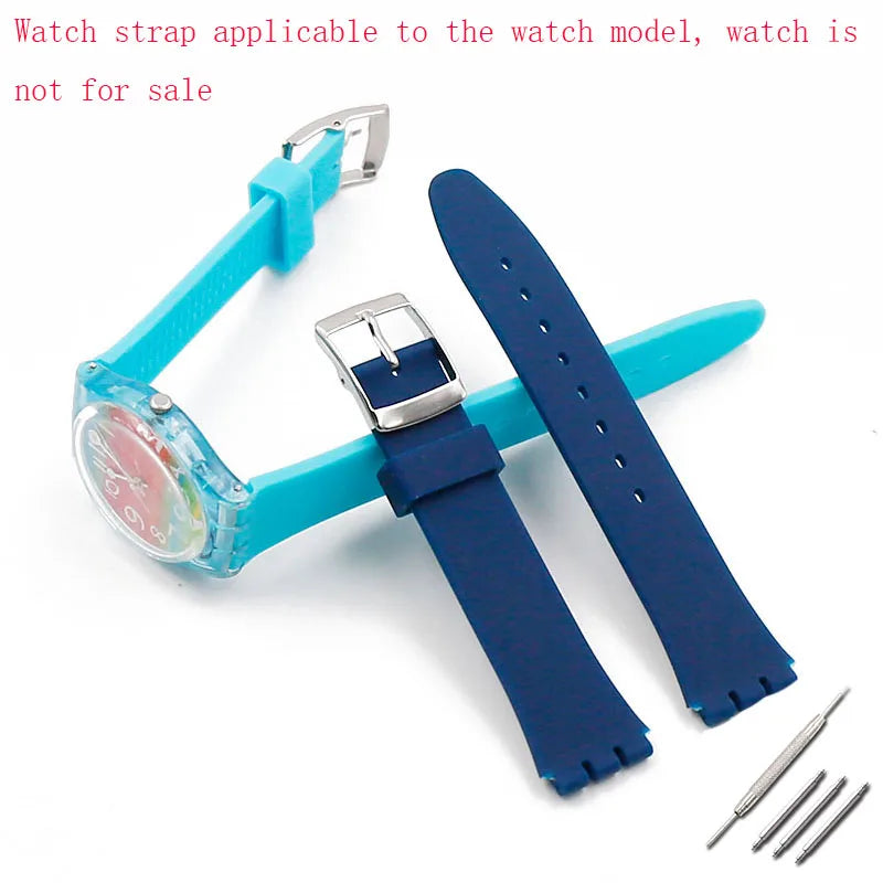 17mm 19mm silicone watch band compatible for Swatch Suob704 Suow701 Gw164 Gb274 sports rubber watch strap wristband bracelet