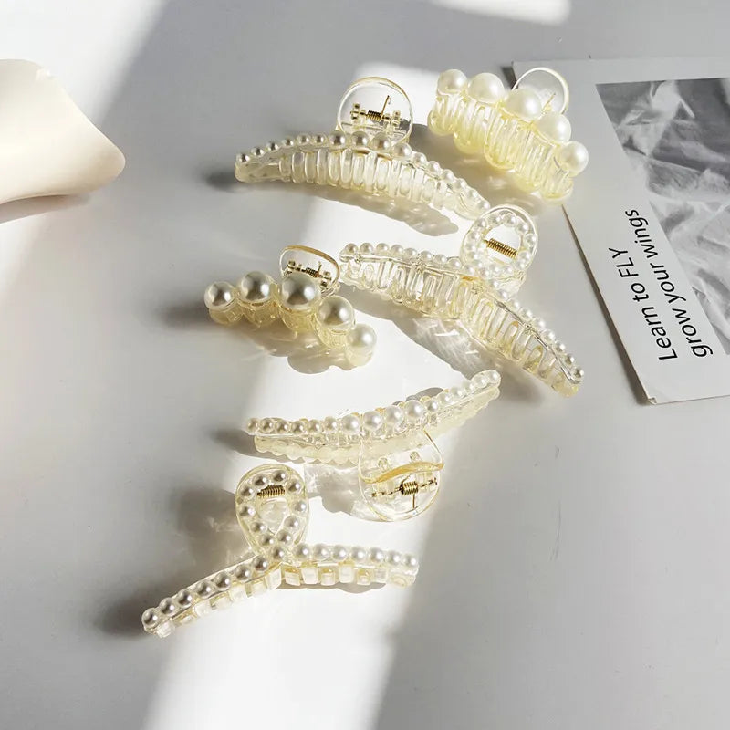 Elegant Imitation Pearl Hairpins Korean Geometric Hair Claws for Women Shark Clip Back Head Hair Clip Barrettes Hair Accessories
