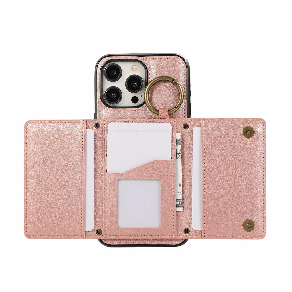 Crossbody Cards Solt Triple Wallet Leather Zipper Case For iPhone 15 16 Pro Max 14 Plus 13 12 11 XS XR SE2022 Ring Holder Cover