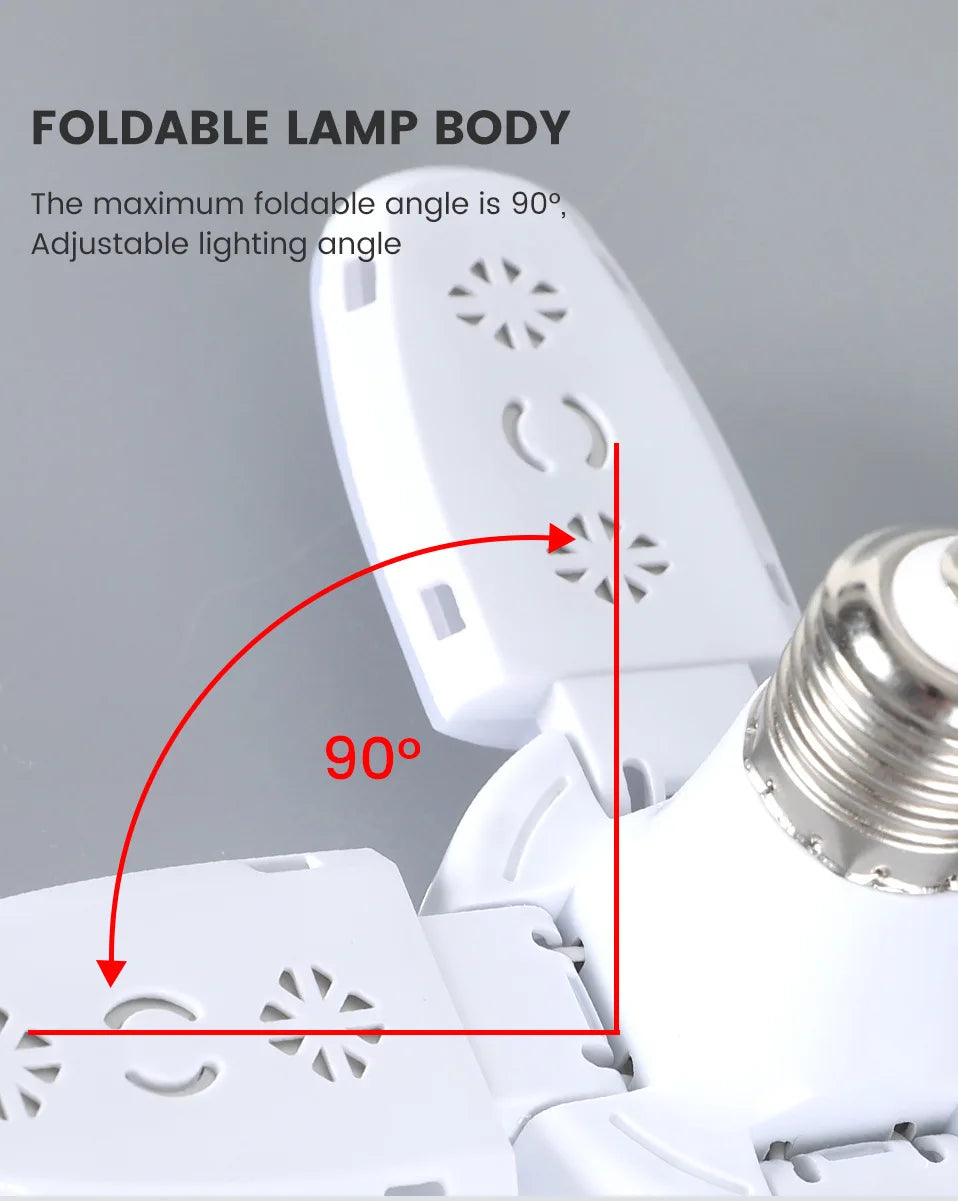E27 Fan Shape Foldable 40LEDs Bulb AC220V/110V Deformation for Home Ceiling Lights Warehouse and Garage White Light 6500K Bulb