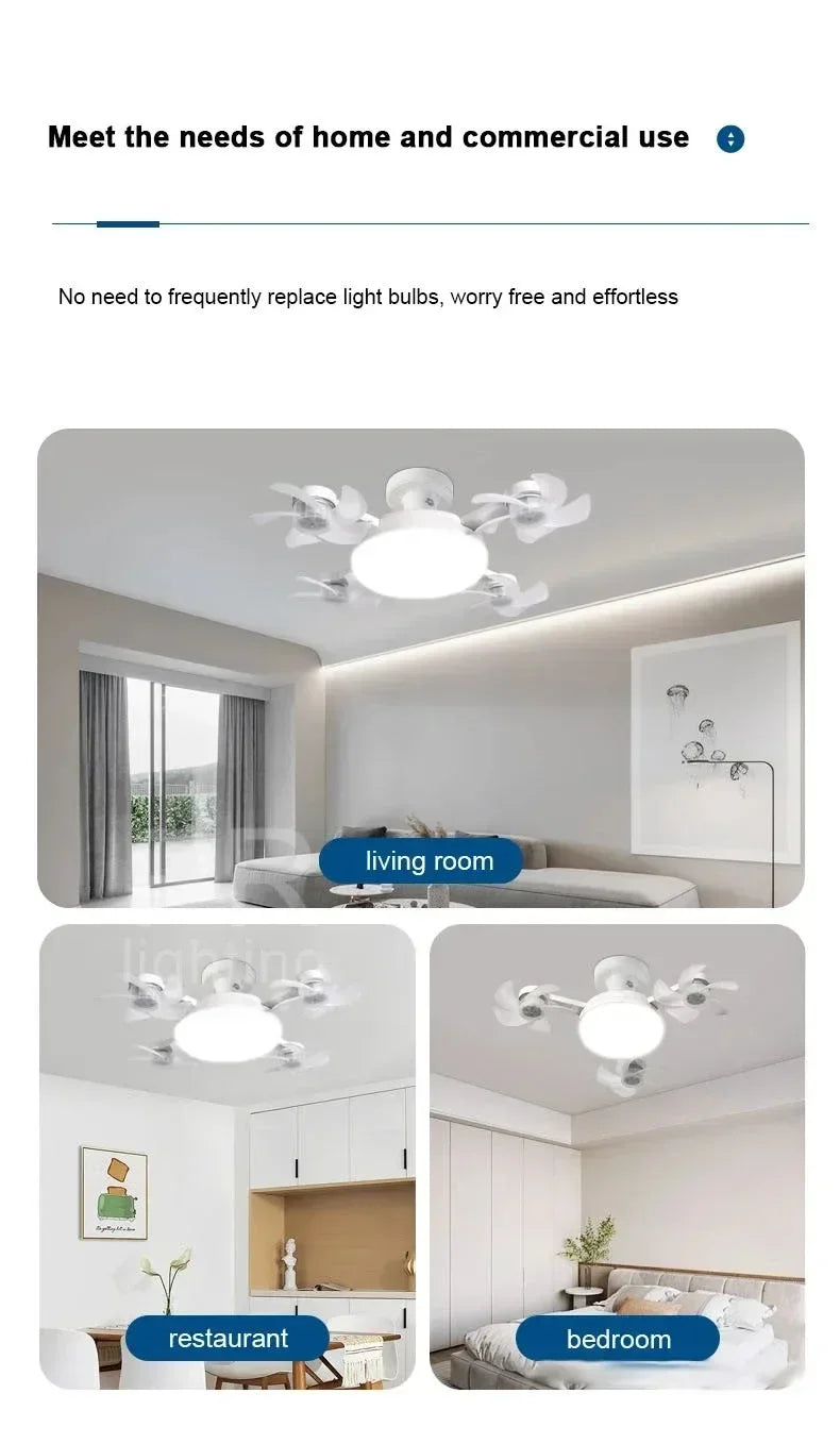 Remote Control Dimmable LED Fan Light E27 Ceiling Fan with Light 3Color Eye Protection Strobe Free Bedroom Kitchen Garage Office