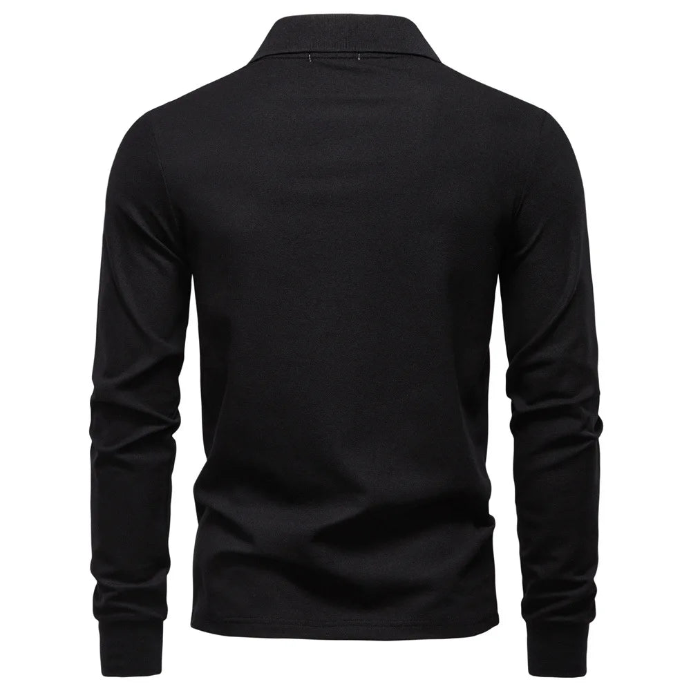2025 Autumn New Men's Deer Embroidery Cotton Rich Blend Breathable Polo Shirts Long Sleeve Social Business Golf Polo Shirts Male
