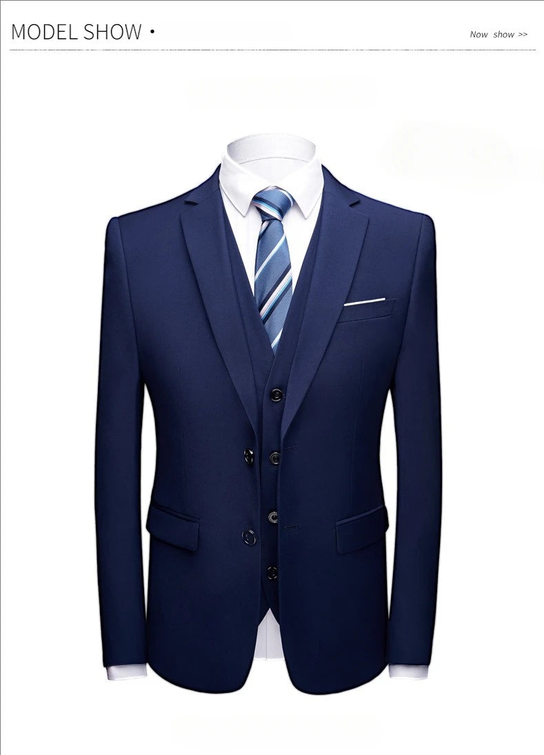 Suits For Men 3 Pieces Set Elegant Wedding  Fashion Classic Full Jackets Vest Pants Blazers Outfit 2025 Formal Costume