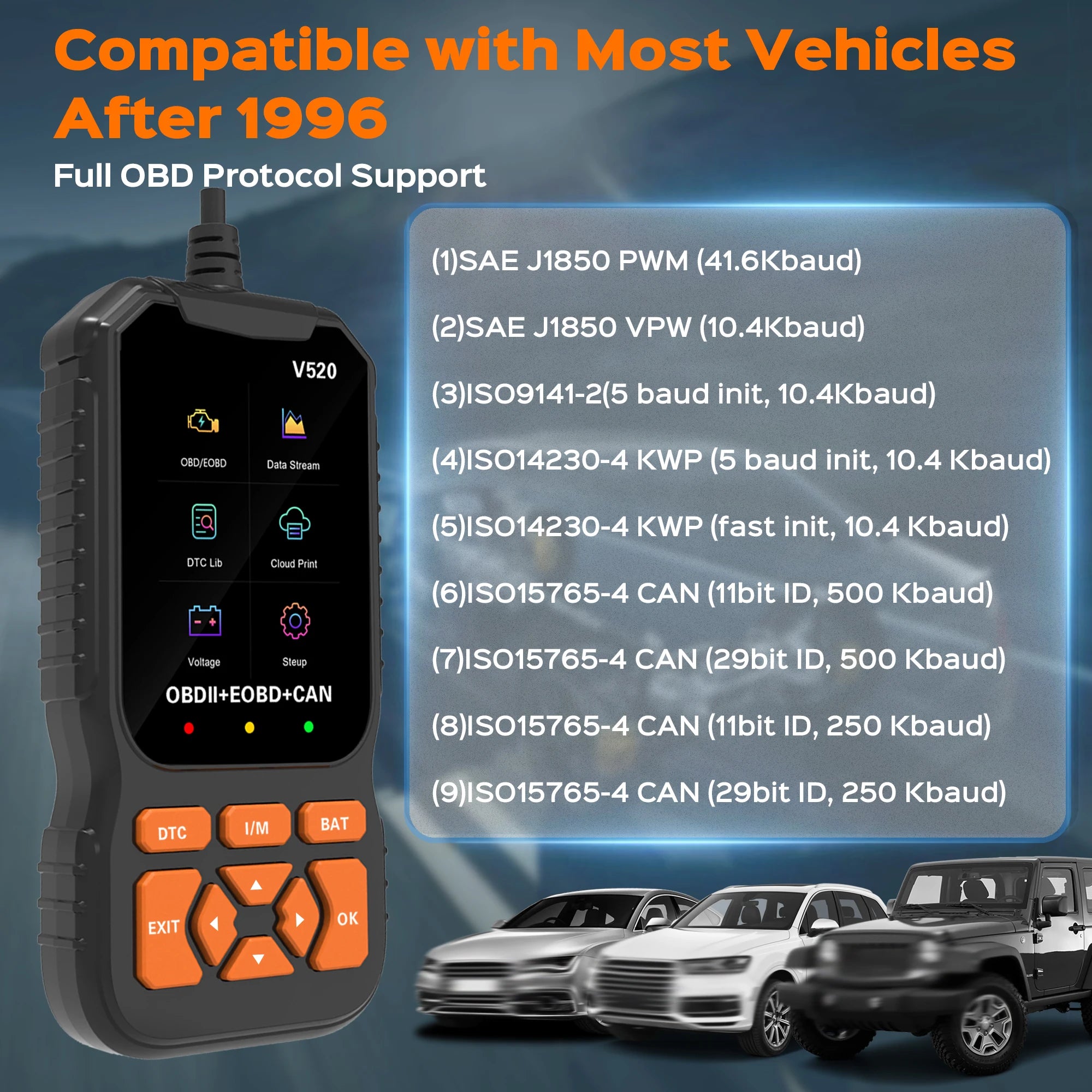 OBD2 Scanner Diagnostic Tool, Vehicle Check Engine Code Readers with Reset & I/M Readiness ,Car OBDII/EOBD Diagnostic Scan Tool