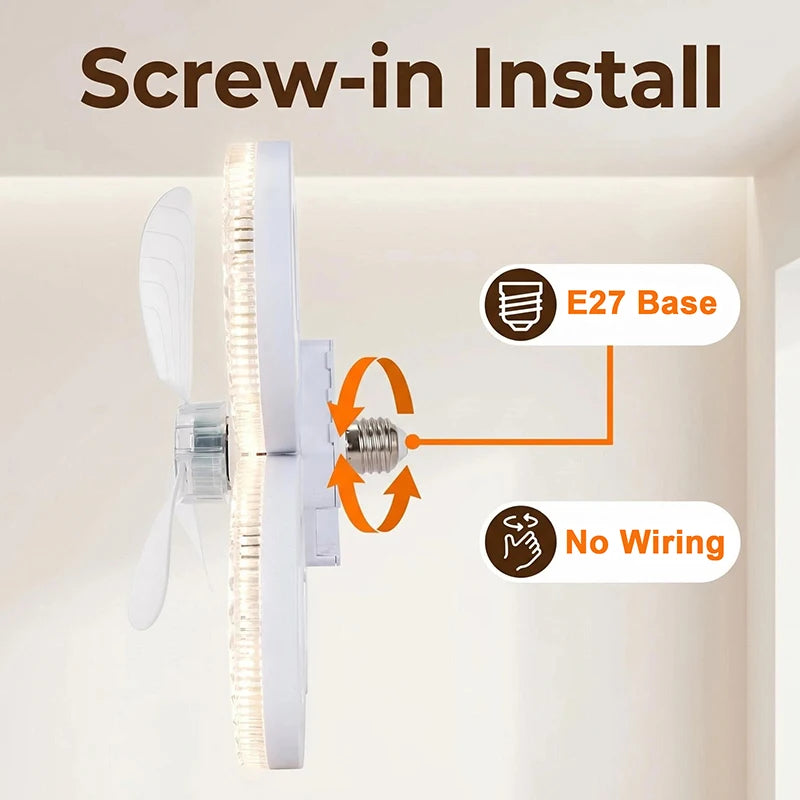 48W Ceiling Fan Light E27 Remote Control 4 heads Circular/Square Timer-controlled Converter Base Lighting Base Bedroom Living R