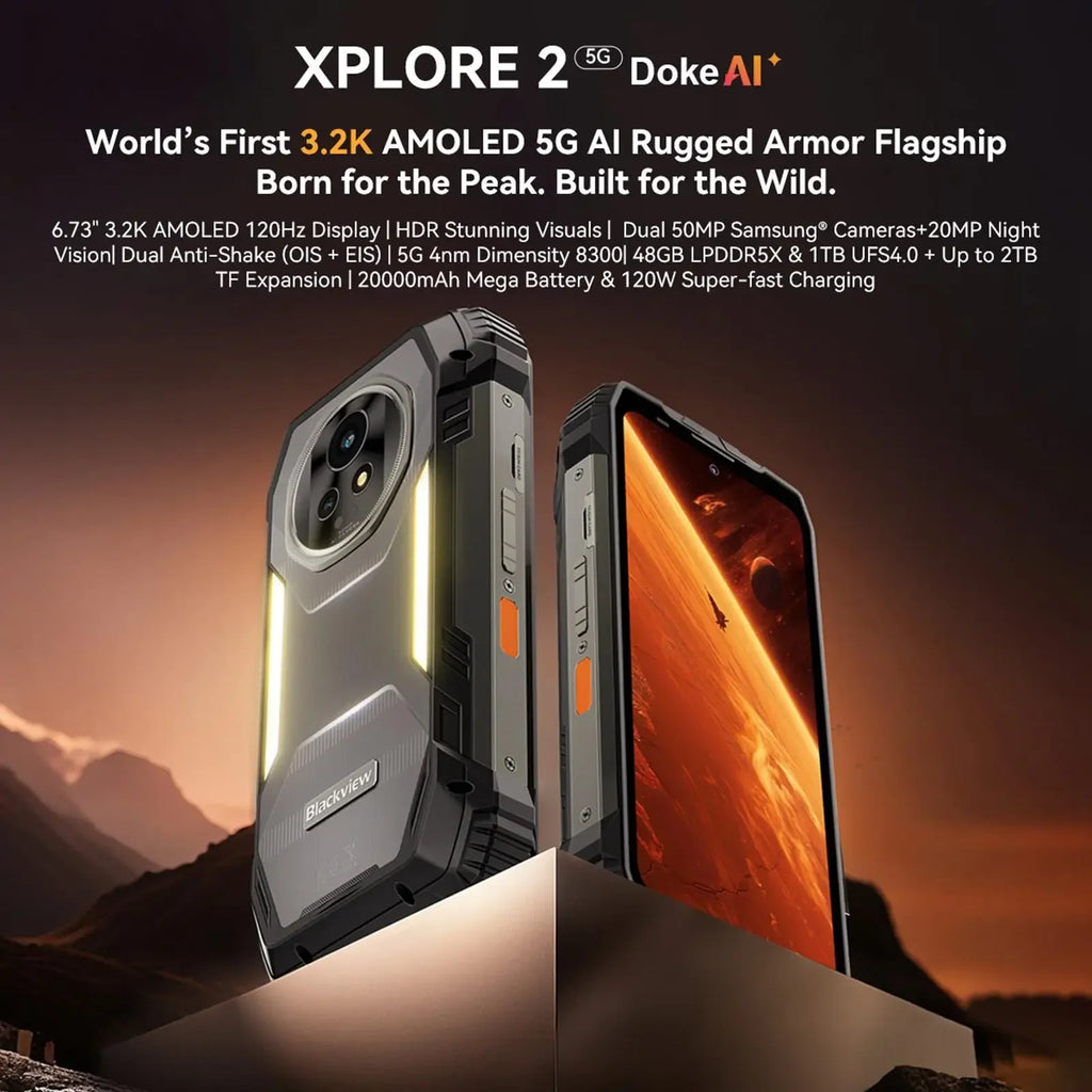 Blackview Rugged Phone XPLORE 2 16GB+1TB 6.73” AMOLED Display  Android 15 Dimensity 8300 MT6897 Octa Core 5G NFC Smartphone