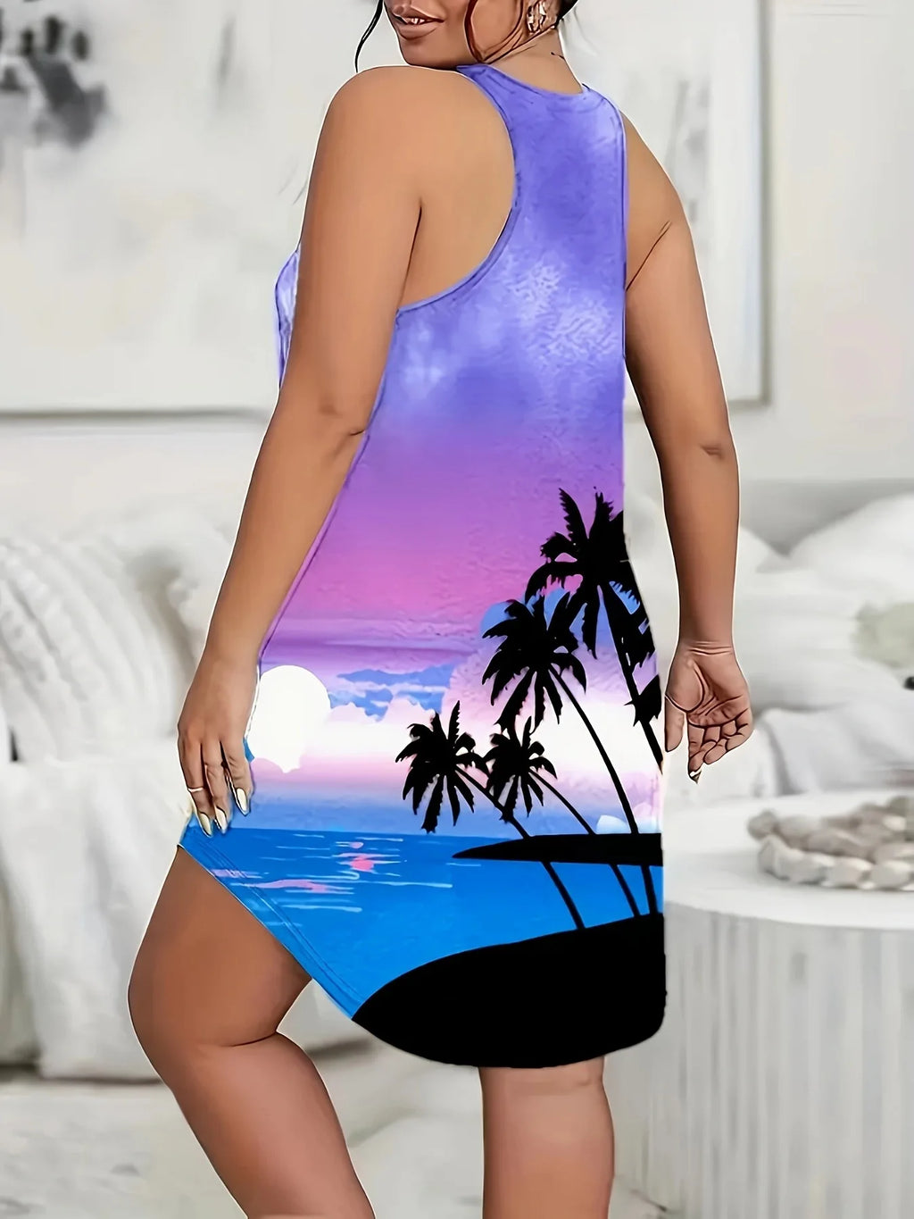 Plus Size Summer new plus size women's sexy 3D printed mini dress, women's sleeveless dress