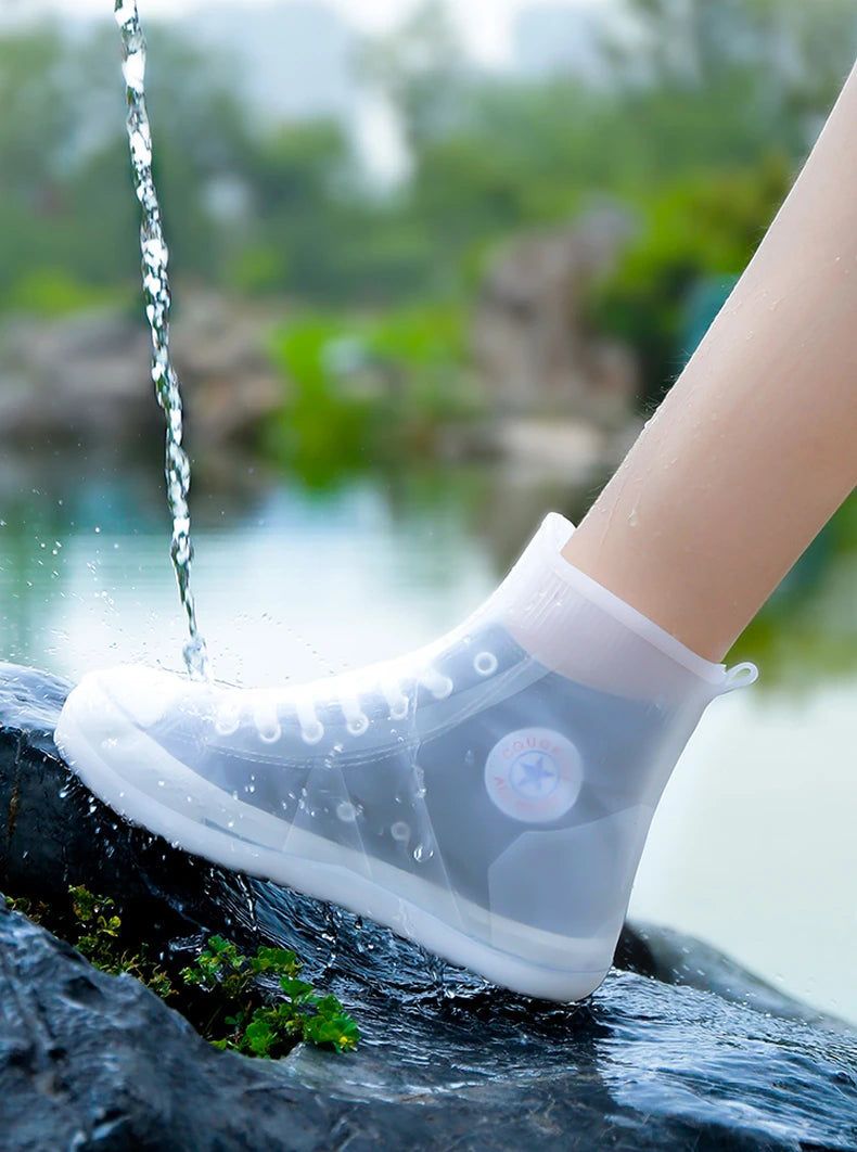 Waterproof Silicone Shoe Cover High Top Rain Boots Cover Non Slip Overshoes Unisex Rubber Water Resistant Footwear Rainy Day