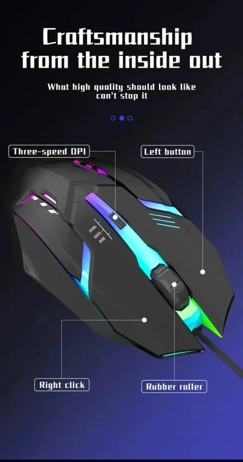 USB LED Colorful Luminous Button Gaming Mouse Wired Mouse For PC Gamer Computer Desktop Laptop Mice DPI1200 RGB Ergonomic Mouse