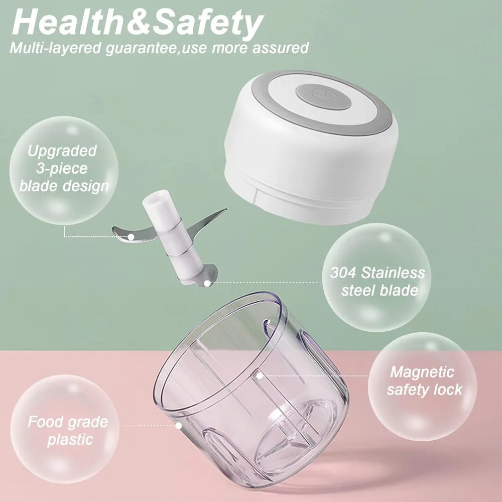 Electric Garlic Mincer 250ML Vegetable Chopper Food Chopper, USB Mini Garlic Mincer, Onion Chopper Portable Small Food Processor