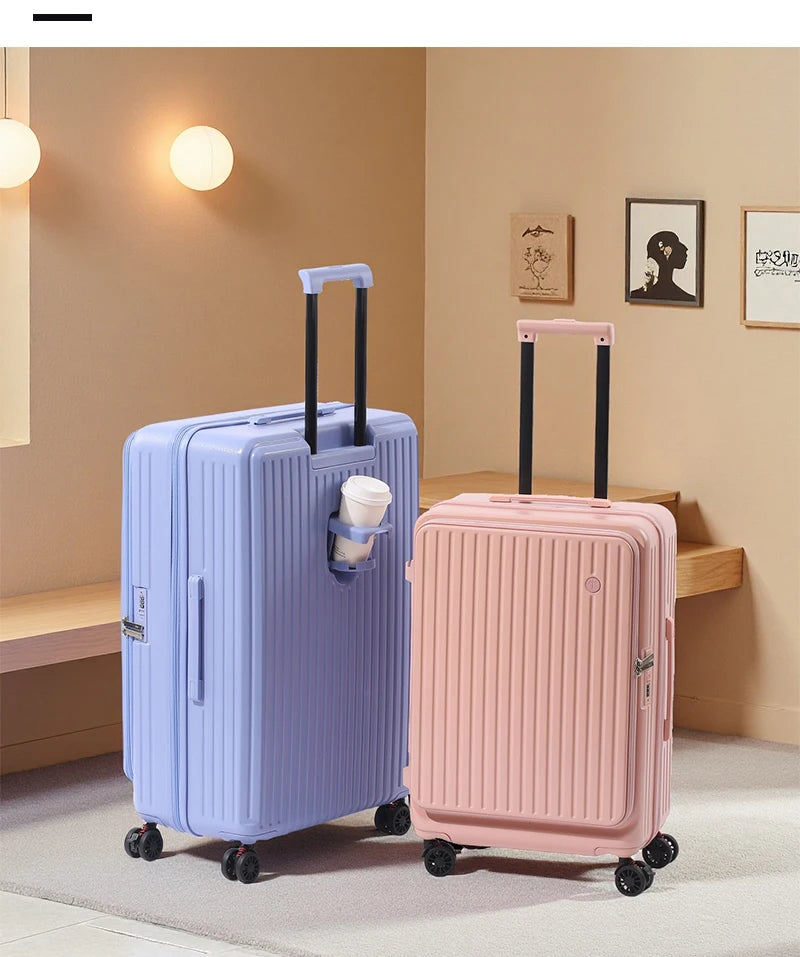 Multifunctional Front Opening Expandable Suitcase with Cup Holder Large Capacity Luggage 360° Shock Absorbing Wheels 20' 24' 28'