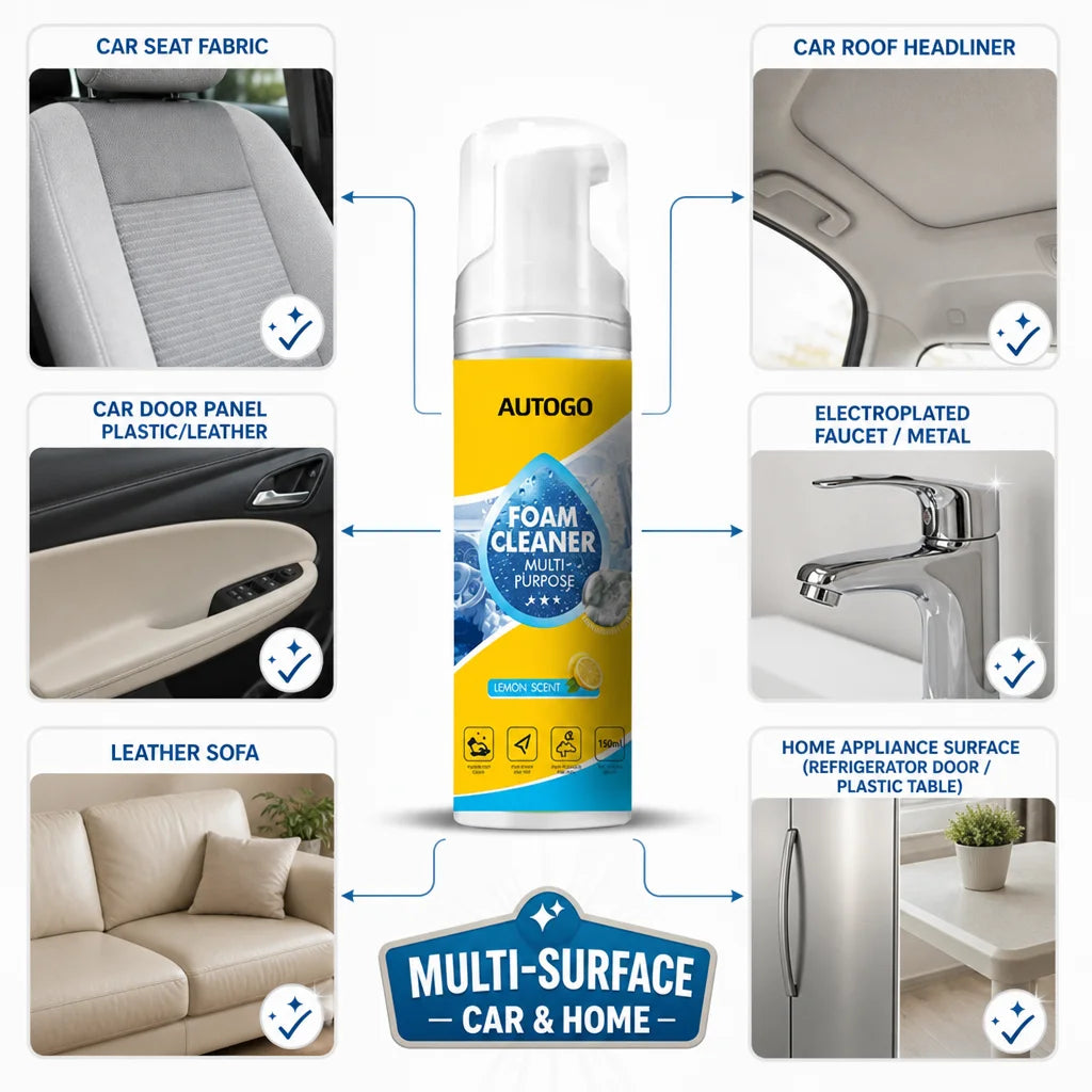 150ml Multipurpose Foam Cleaner Spray No Rinse Car Interior Leather Seat Cleaner Household Stain Remover for Shoes Sofa Kitchen