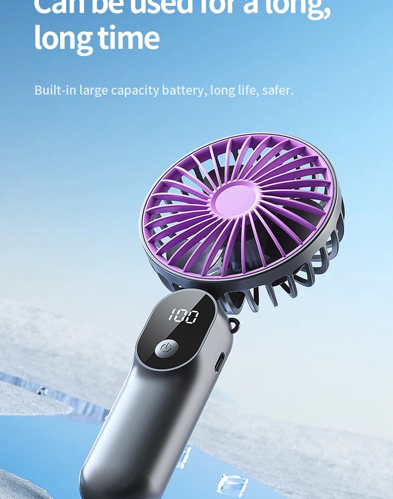 Portable Handheld Fan Mini USB Fan With 6 Speeds and Digital Display Foldable 3-in-1 Handheld Neck and Desktop Fan For Outdoor