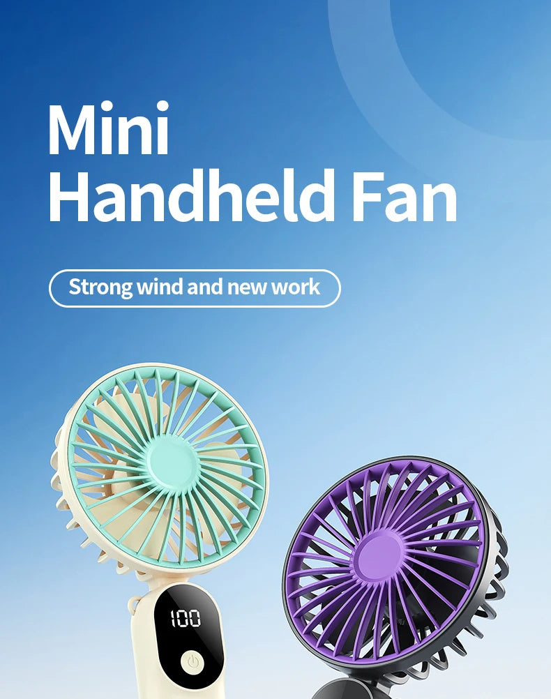 Portable Handheld Fan Mini USB Fan With 6 Speeds and Digital Display Foldable 3-in-1 Handheld Neck and Desktop Fan For Outdoor
