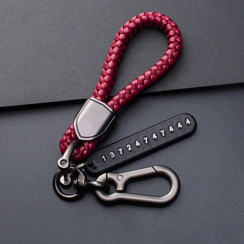 Fashion Men's Car Key Chain Key Ring Female Leather PU Lanyard Pendant Anti-lost Mobile Phone Number Plate Keychain Accessories