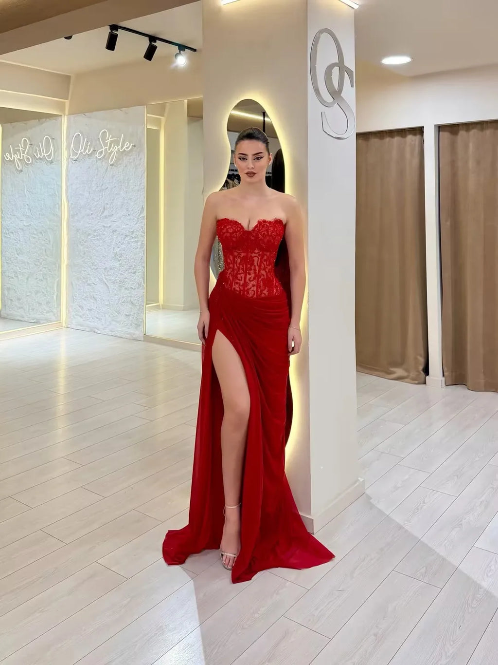 Verngo Red Lace Elegant Prom Dress Sweetheart Floor Length Side Slit Evening Dress Mermaid Fashion Party Gown 2026 Customized