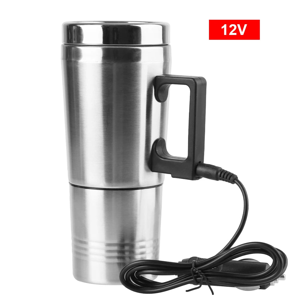 Car Electric Heating Cup Stainless Steel Camping Travel Kettle Vehicle Heating Cup Water Coffee Milk Thermal Mug 12V 450ml/300ml