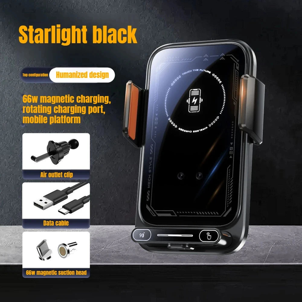 2026 New Upgraded 15W Qi FCC ROHS Car Phone Charger Holder Auto Induction One Key Release 360 Rotating for Dashboard Windshield