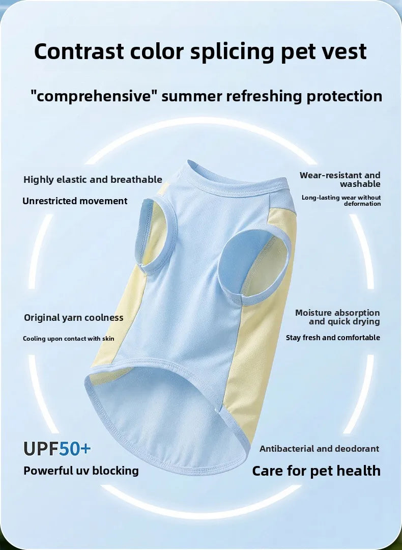 Dog cooling vest - summer sun protection, lightweight color block design, pet tank top, ice-cooling, breathable pet apparel
