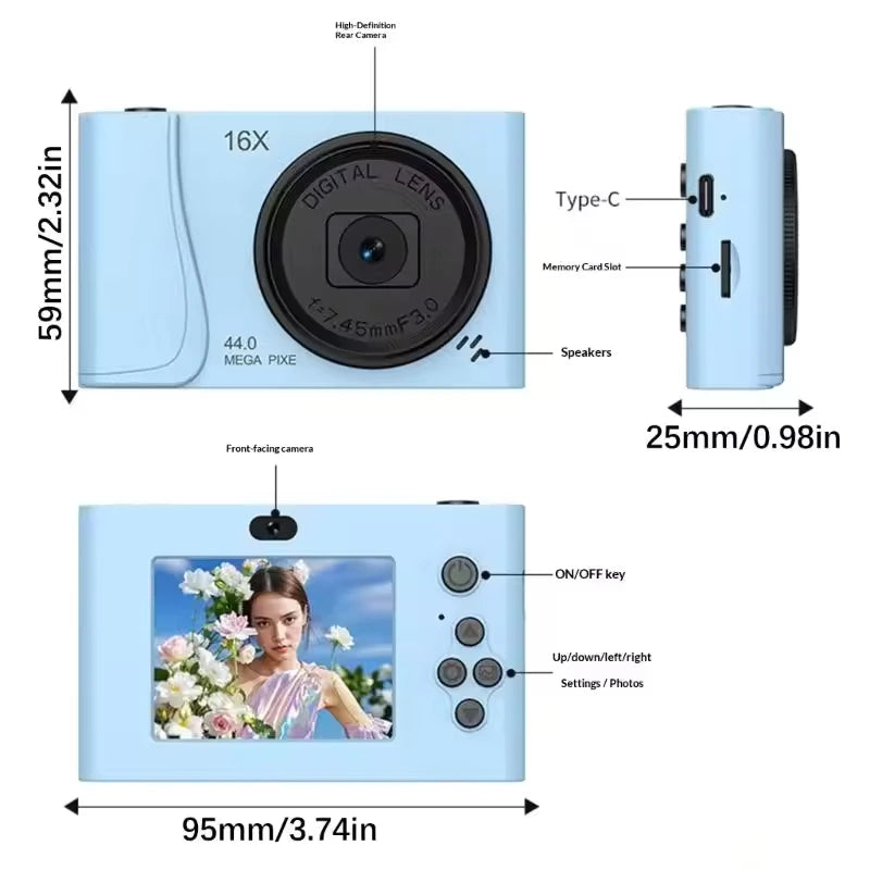 4K Digital Camera 24 Million Pixels Children Camcorder 16x Zoom Compact Cameras Auto Focus for Kids Adult Beginners Photograph