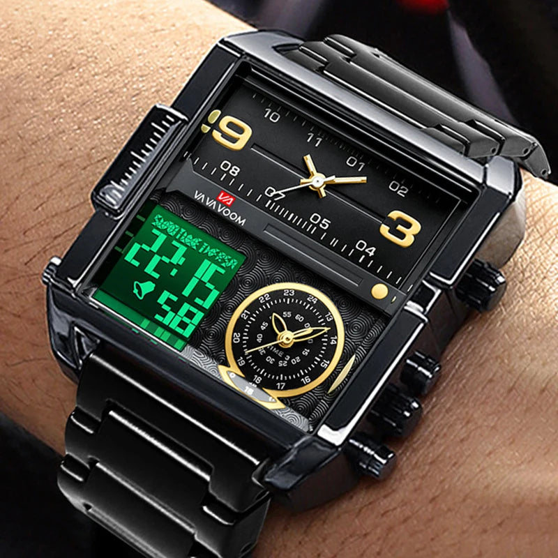 Dual Display Men Sports Watches For Male Clock Gold Black Men Digital Wrist Watches Top Brand Luxury Chronograph Quartz Watch