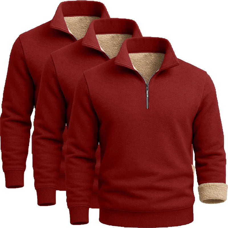 3 Pack Men's Long Sleeve Zip Thick Pullover Winter Warm Sherpa Lined TShirt Men Autumn Outdoor Heavyweight Sweatshirts US SIZE